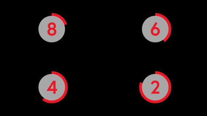 易于使用的透明背景上带有红色圆圈条的十对一现代数字倒计时计时器