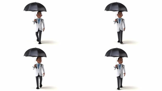 有趣的3D卡通医生带伞行走