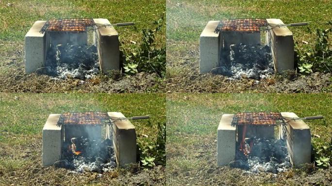 烧烤煤火上的鸡肉