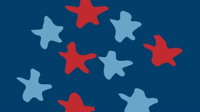 美国国旗红色和蓝色星星在蓝色背景上移动的动画