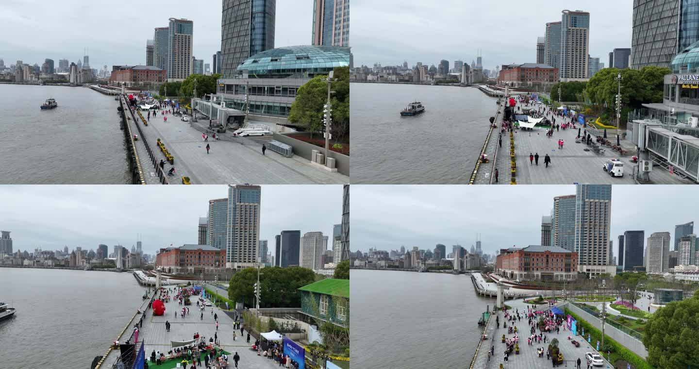 5K原素材-航拍上海虹口北外滩滨江步道
