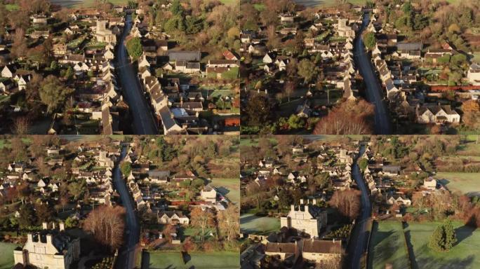 Cotswolds村庄的空中无人机视频，英国乡村的乡村场景，英国住房市场中的房屋，财产和房地产，英格
