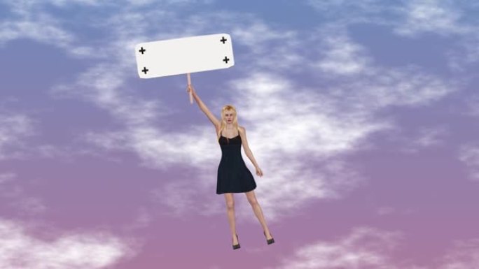 女人空着招牌飞起来，商业广告的概念视频