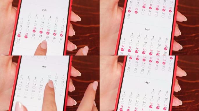 使用智能手机日历应用程序关闭女人的手