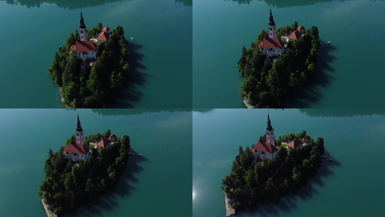 浪漫的布莱德冰川湖和岛屿从上面。4k高质量无人机视频