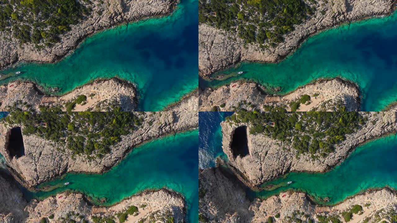 希腊扎金索斯悬崖上的4k视频无人机视图
