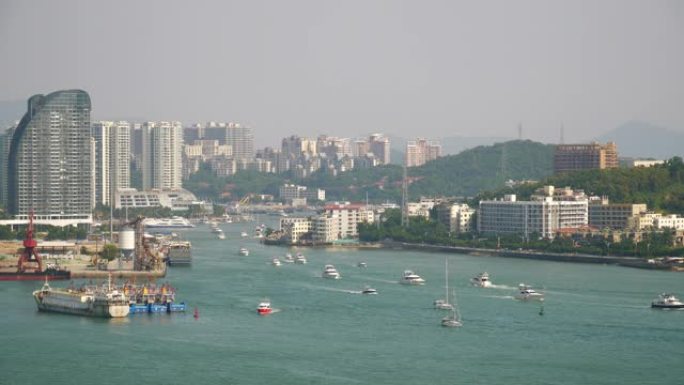 三亚市海湾水上交通屋顶晴天全景4k中国海南