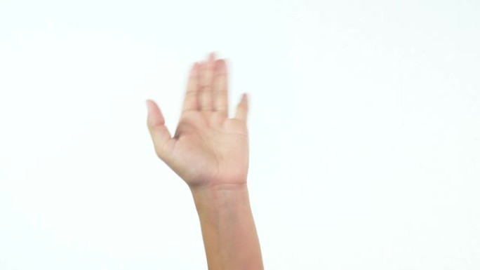 在白色背景上孤立的手势，挥手致意或告别。