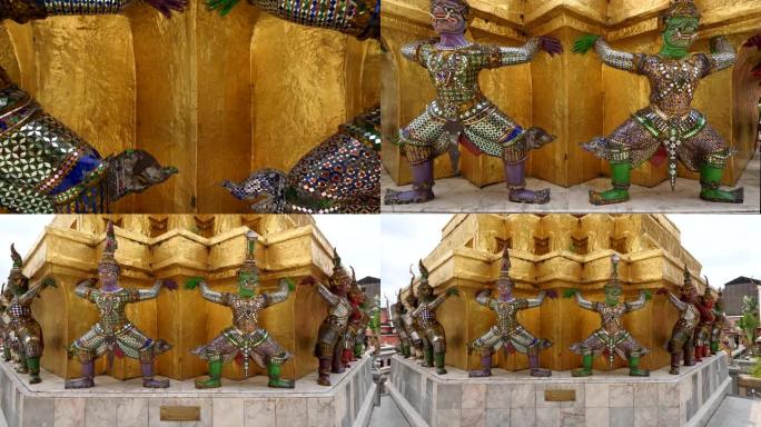 翡翠佛寺金塔周围的巨型雕像。