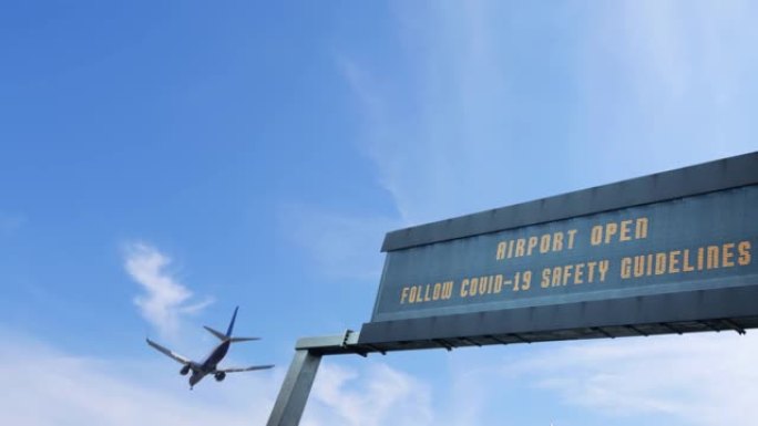 飞机飞越冠状病毒19预警标志机场开放出行安全
