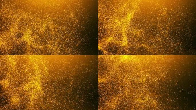 金色粒子闪耀星星尘埃波克闪光奖尘埃抽象背景。黑色背景下的未来在太空中闪闪发光。