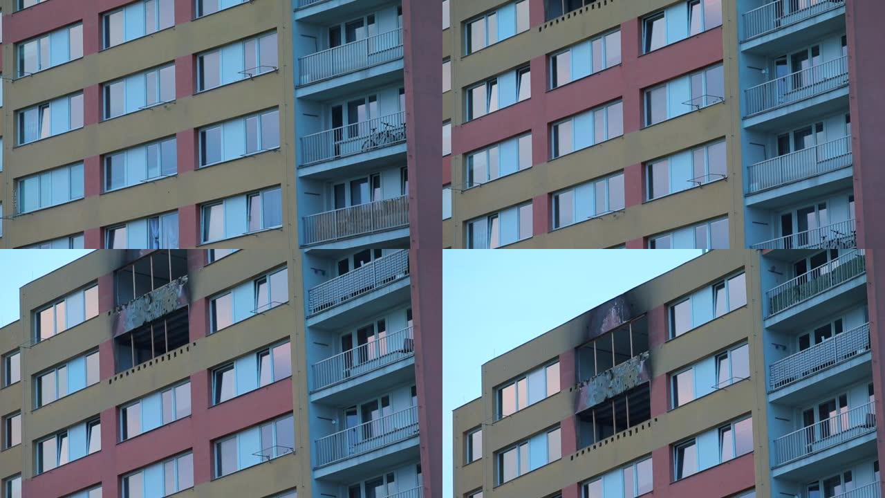 火灾的窗户损坏了居住建筑的公寓。意外险。
