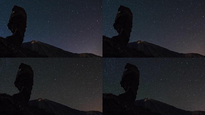 超快星空在Teide火山和Los Roques de Garcia岩石上移动，Teide国家公园，特