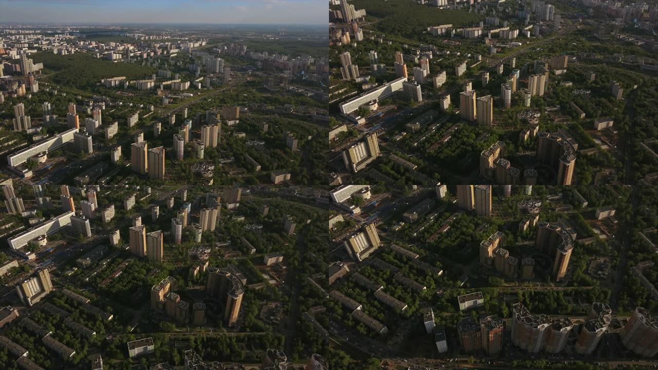 俄罗斯夏日莫斯科著名的拉门基区夏日空中全景4k