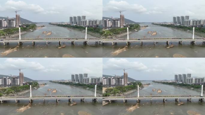 航拍海南陵水县陵水河 椰林大桥生态环境