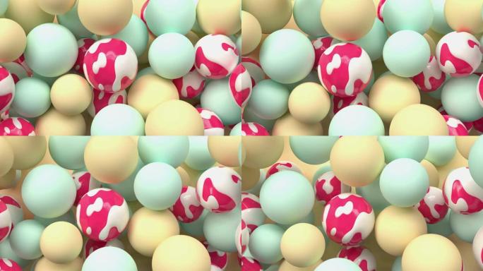彩色球体组悬浮3d渲染抽象运动
