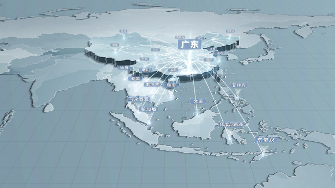 广东辐射东南亚东盟十国浅色地图