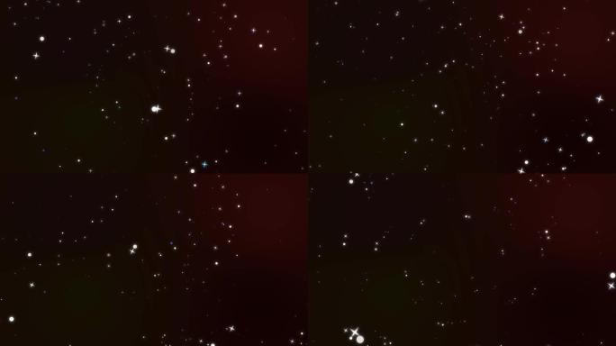 模糊和星星旋转运动闪闪发光的粒子在深红色屏幕背景上缓慢褪色
