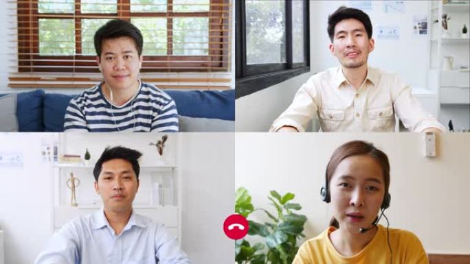 商务人士的屏幕在家工作，通过电脑笔记本电脑或手机与同事进行虚拟视频会议，在线工作，由于家庭办公室的社