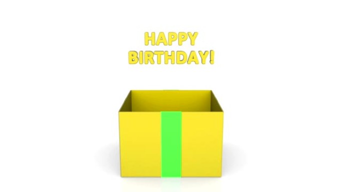 带有生日快乐公告的礼品盒3d动画。