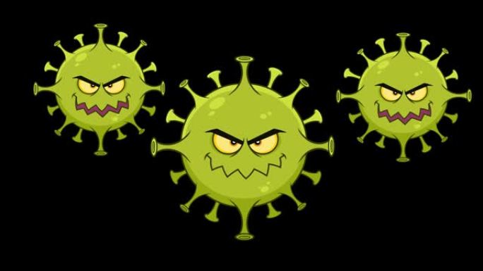 愤怒的冠状病毒 (新型冠状病毒肺炎) 卡通人物的致病菌