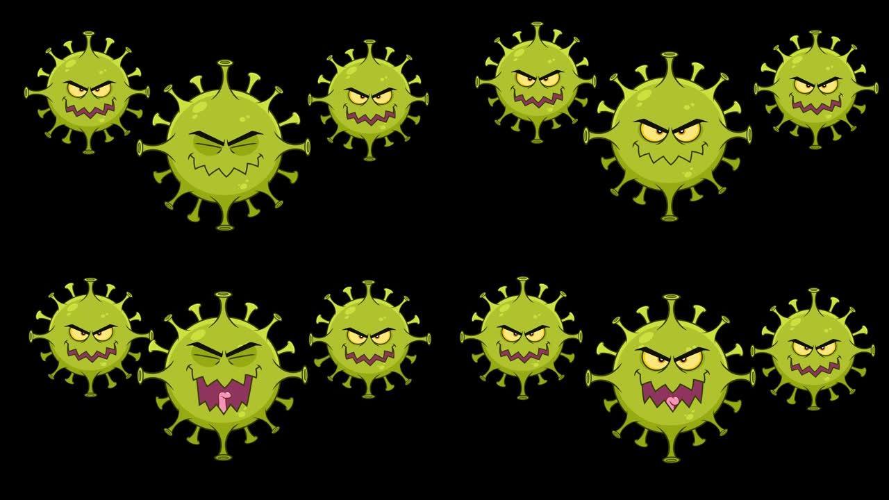 愤怒的冠状病毒 (新型冠状病毒肺炎) 卡通人物的致病菌