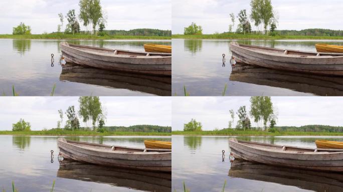在平静的夏季湖上的船。放松与自然的视频。禅宗冥想自然背景