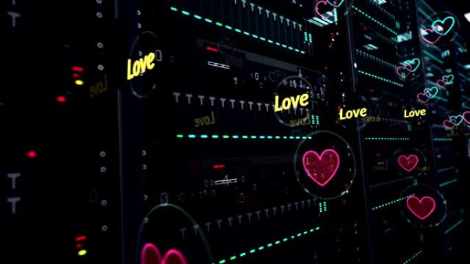 带有网络爱情符号循环动画的服务器室