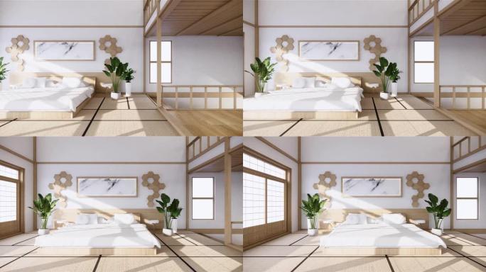 卧室日本室内设计。3d渲染