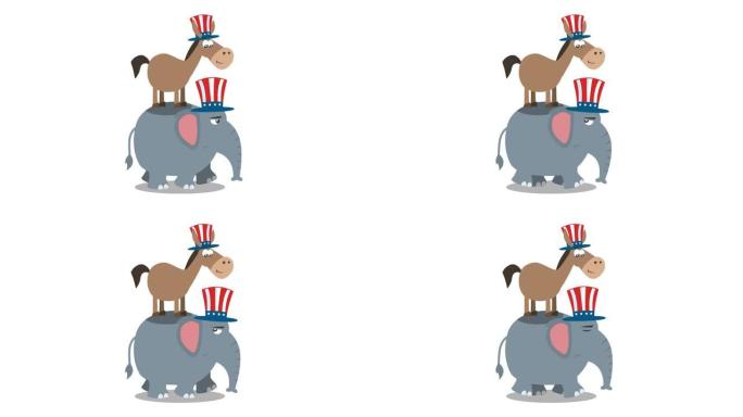 胜利者驴民主党人在大象的背上共和党人
