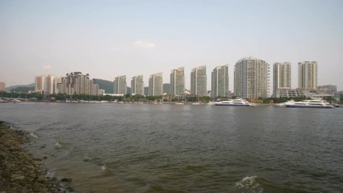 三亚城市海湾水上交通公寓综合体全景4k中国海南
