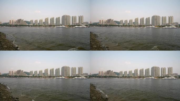 三亚城市海湾水上交通公寓综合体全景4k中国海南