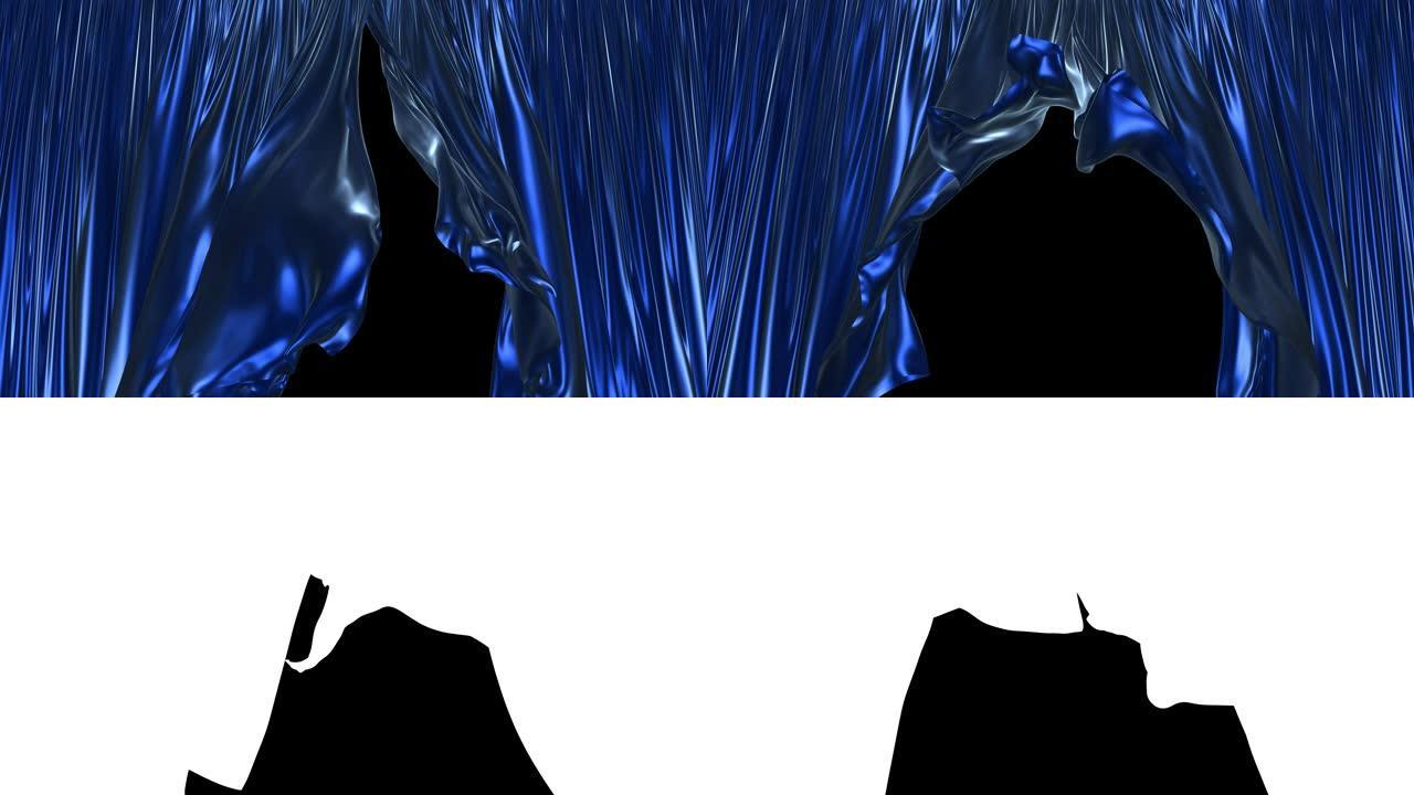 柔滑的蓝色窗帘逼真的3D动画