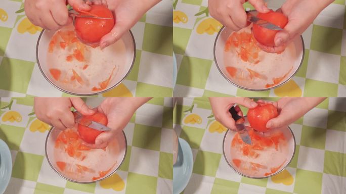 开水汆烫西红柿剥皮番茄去皮 (1)