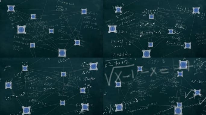 黑色板上的数学方程连接网络