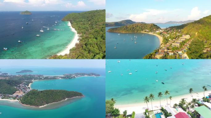 4K泰国旅游视频泰国普吉岛蓝色海面游艇
