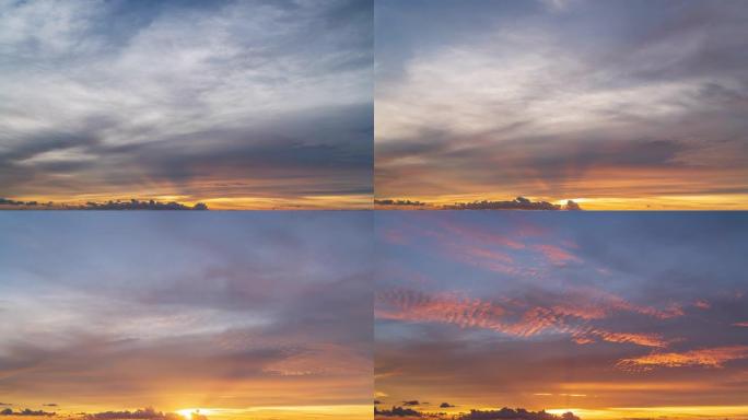 延时视频彩色日落的惊人场景，在自然和旅行概念中移动的云背景广角拍摄全景拍摄苹果Proress 422