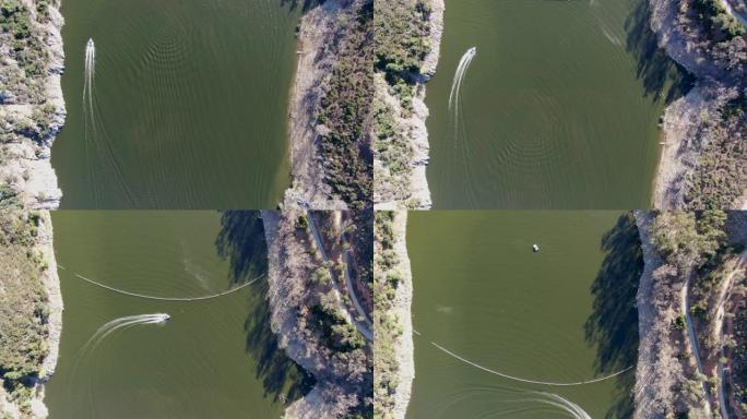 加利福尼亚州圣地亚哥县霍奇斯湖快艇的空中俯视图