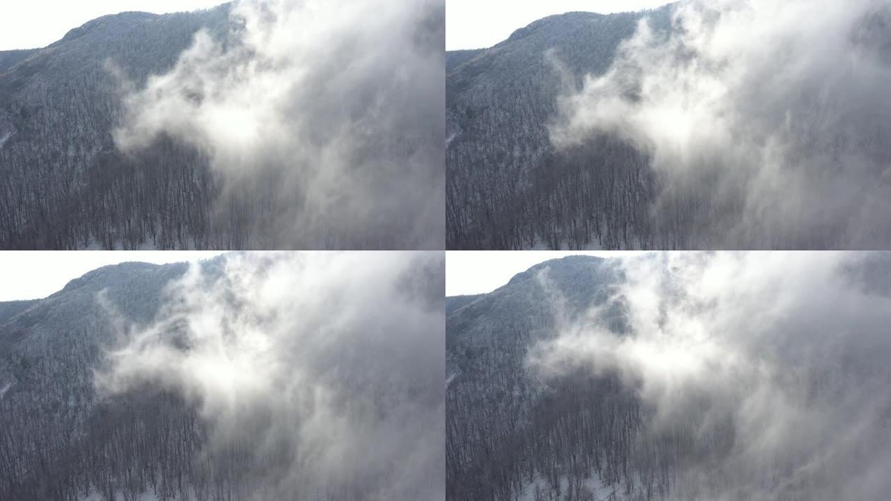 山顶上的薄雾4k无人机镜头