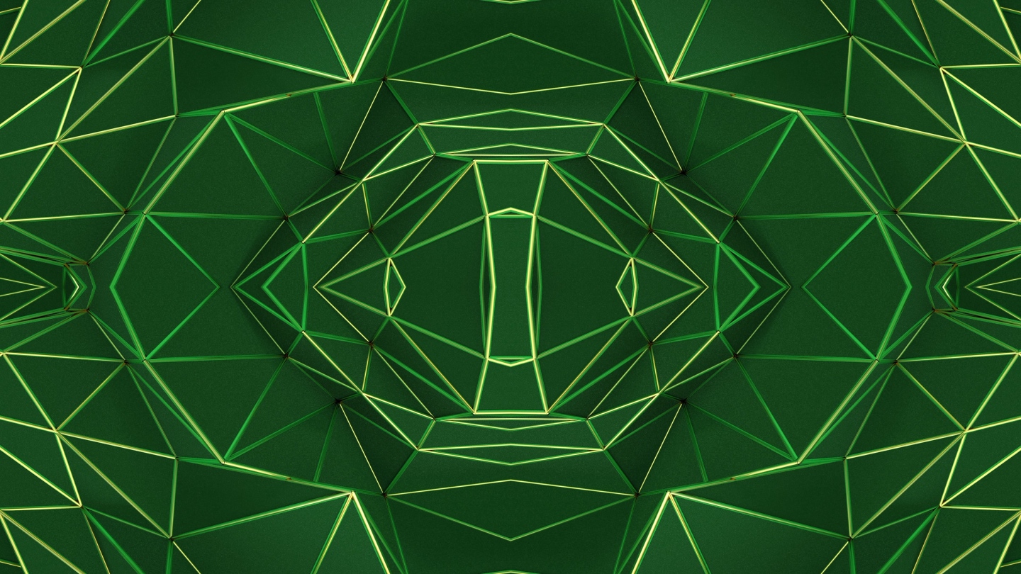 【4K时尚背景】闪动绿色3D几何金线空间