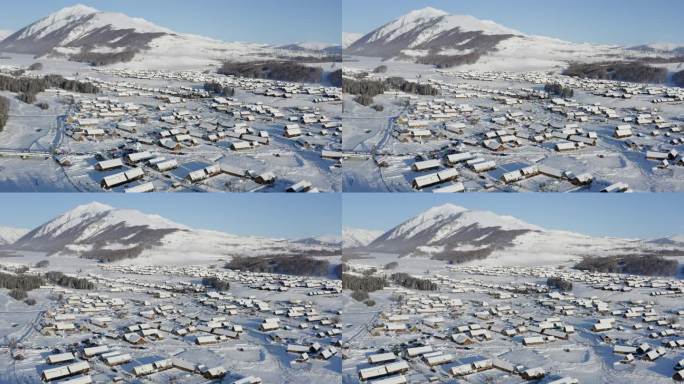 新疆禾木冬季村庄航拍