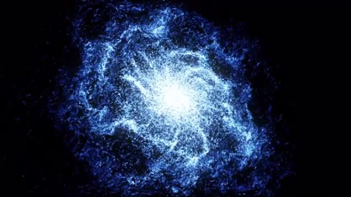 蓝色未来空间粒子在明亮的圆形能量结构，空间球体，永恒概念。动画。摘要彩色发光能量场，电和磁效应。