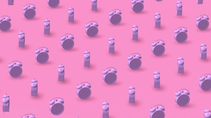 丁香闹钟，粉色背景。抽象3d动画。