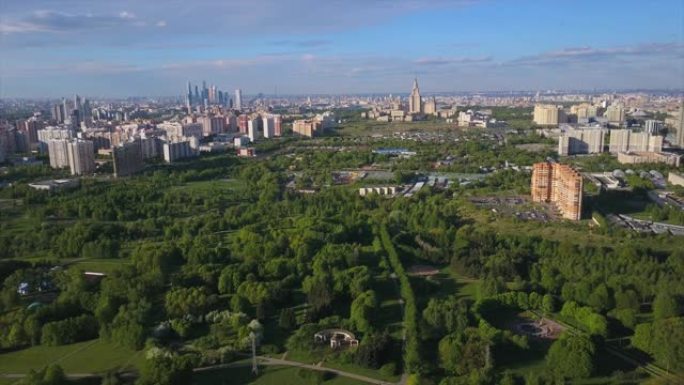 俄罗斯莫斯科市大学生活街区公园空中夏日全景4k