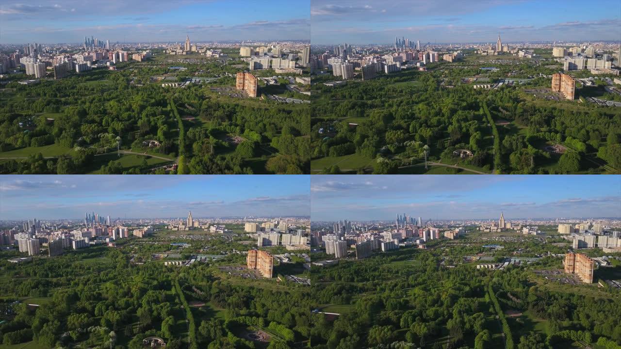 俄罗斯莫斯科市大学生活街区公园空中夏日全景4k