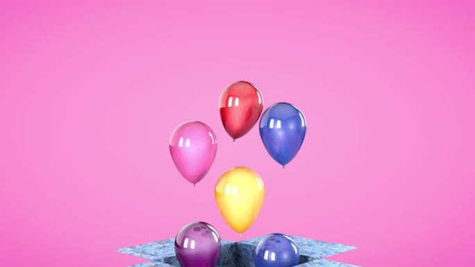里面装有彩色气球的礼品盒打开，然后气球升起。生日、情人节、周年概念。
