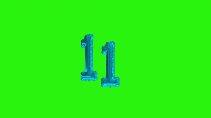 11号十一年庆典蓝箔气球漂浮绿屏