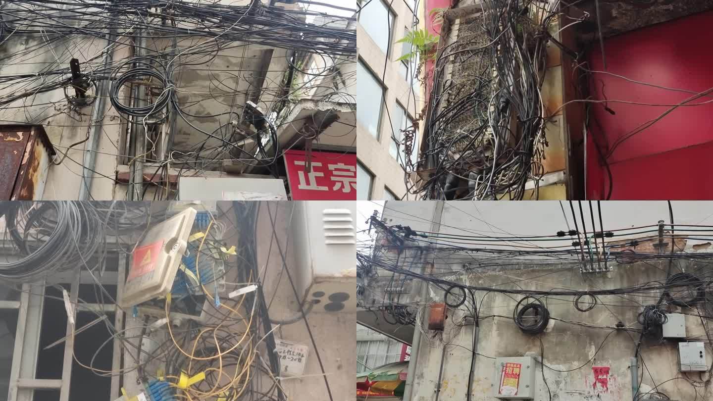 杂乱的电线电网安全用电危险电力农村用电