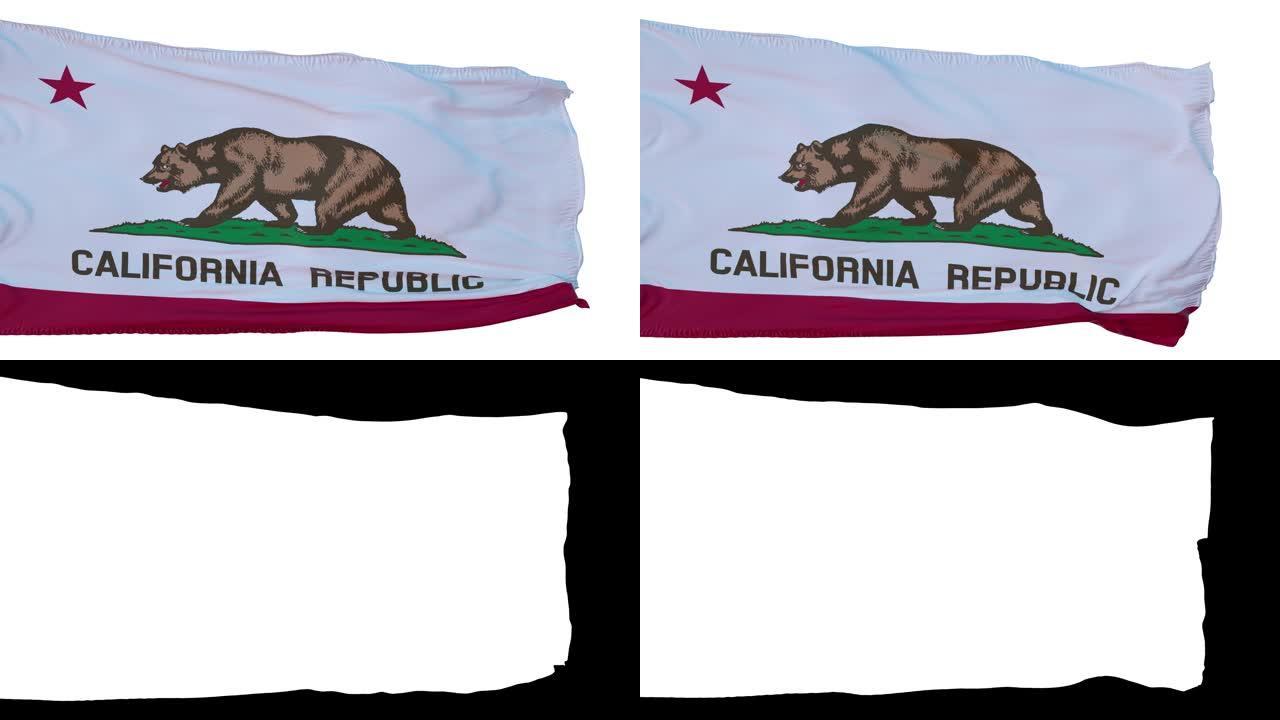 加州旗孤立的现实动画。无缝循环,4 k