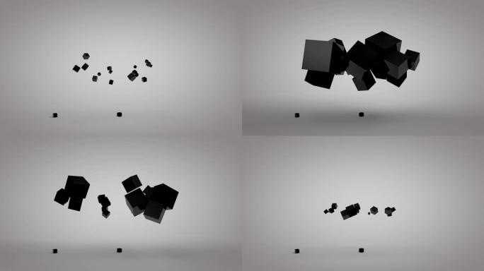 黑色立方体动态脉动的抽象3D动画。在白色工作室里